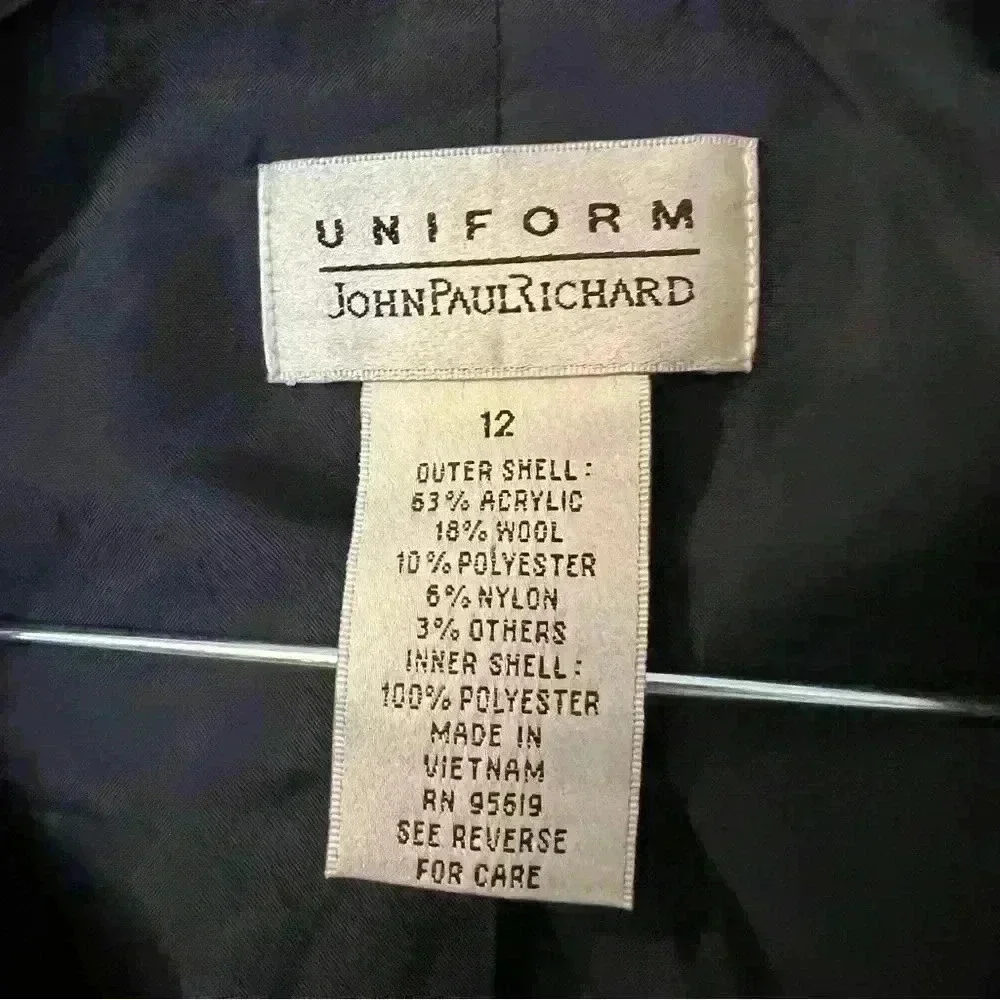 JohnPaulRichard Wool Blend Tweed Open Front Jacket in Black Blue Brown Size 12